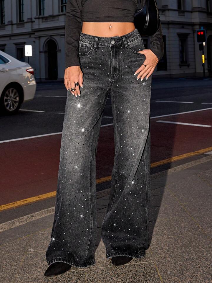 Midnight Sparkle Low-Rise Black Jeans