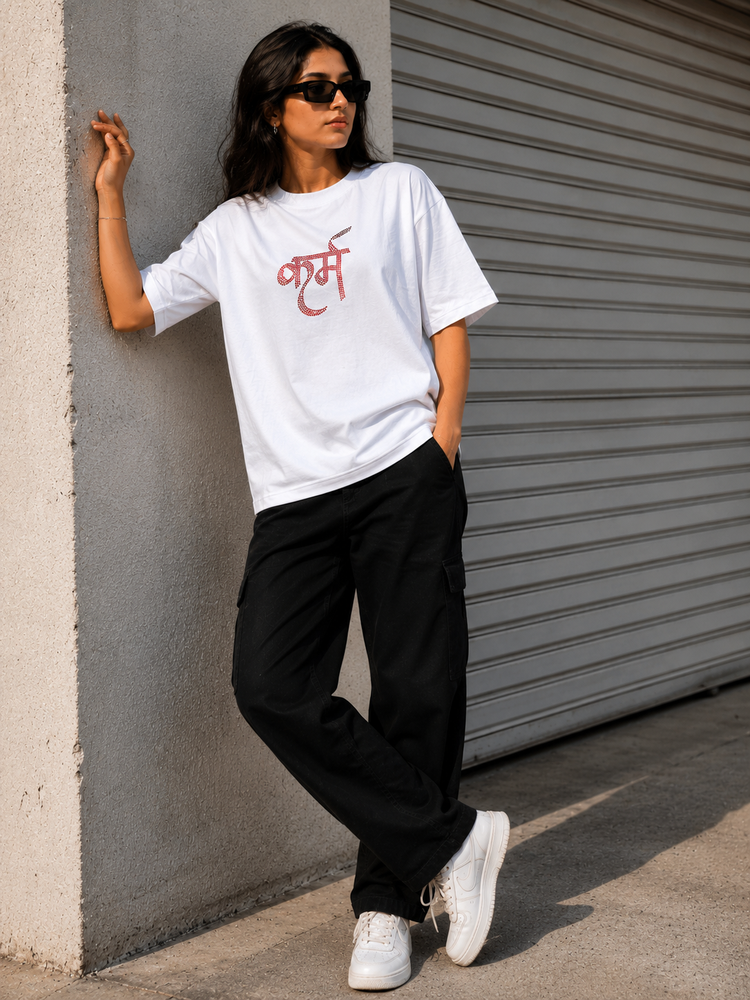 KARM Rhinestone Oversized Tee – White Edition