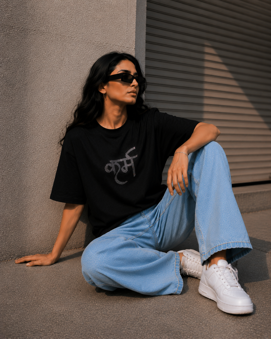 KARM Crystal Rhinestone Oversized Tee – Black Edition