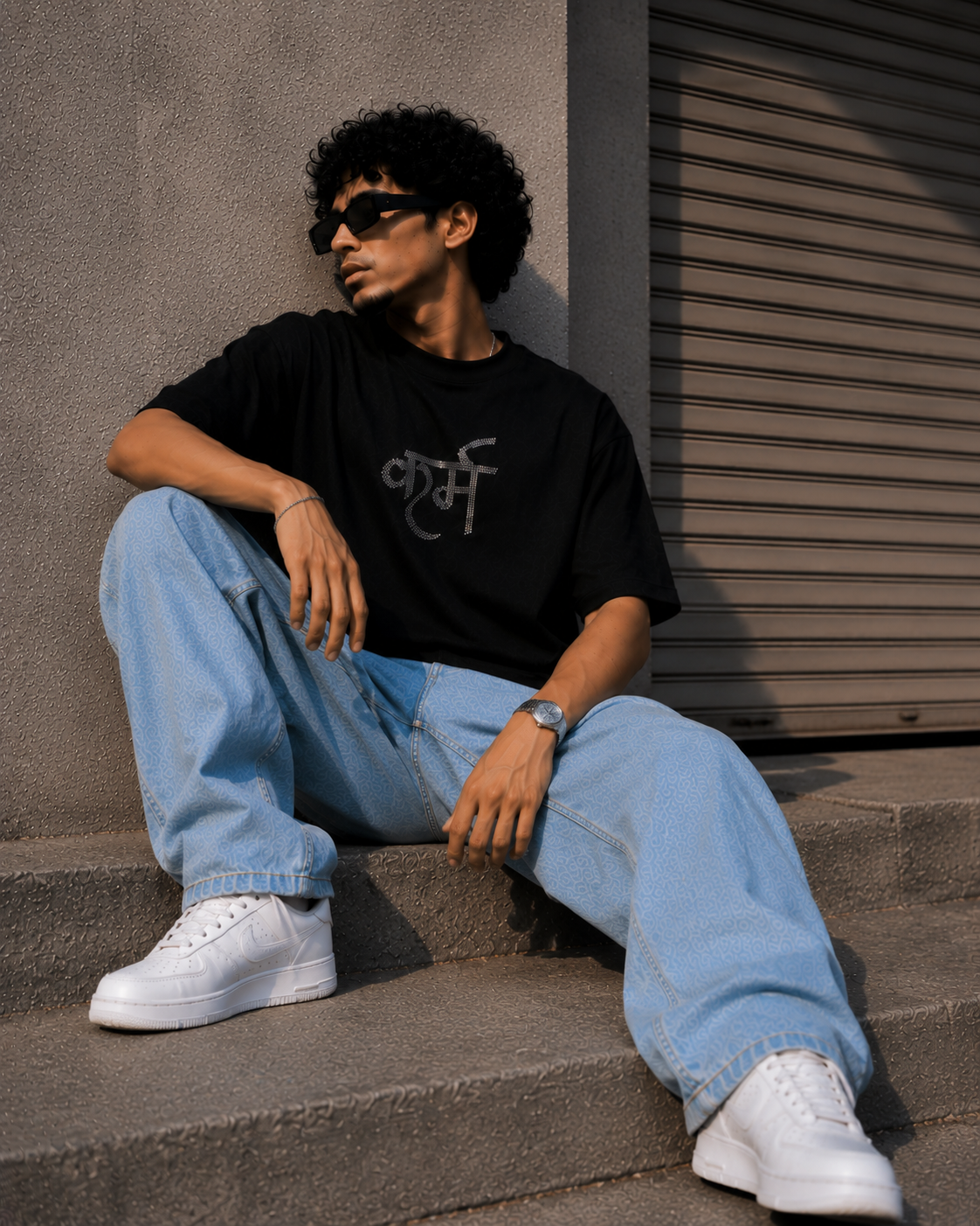 KARM Crystal Rhinestone Oversized Tee – Black Edition
